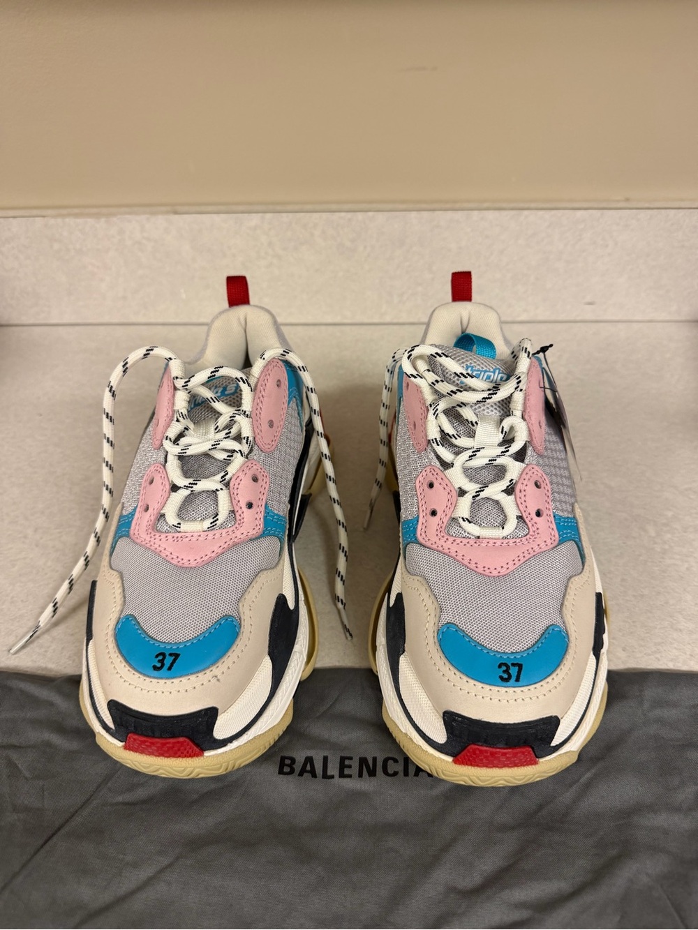 Balenciaga womens Multicolor Chunky Sneakers with Pink, Blue & Red Accents sz 38